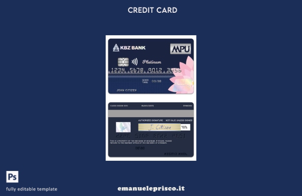modello di carta di credito platino Myanmar KBZ Bank UnionPay in stile verificat